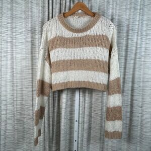 Mimosa Women Striped Cropped Sweater Knit Long Sleeve Casual Size M